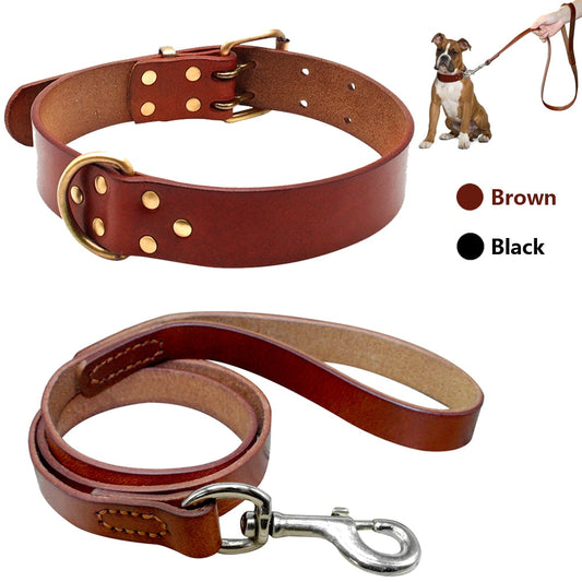 Durable Leather Dog Collar and Leash Genuine Leather Dogs Collar Pet